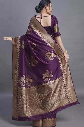 Purple cotton silk saree with woven zari work