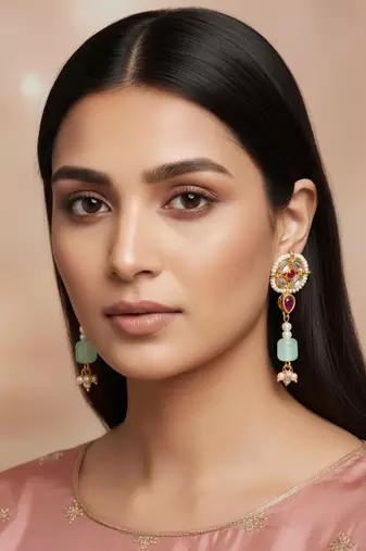 mint green kundan long earrings