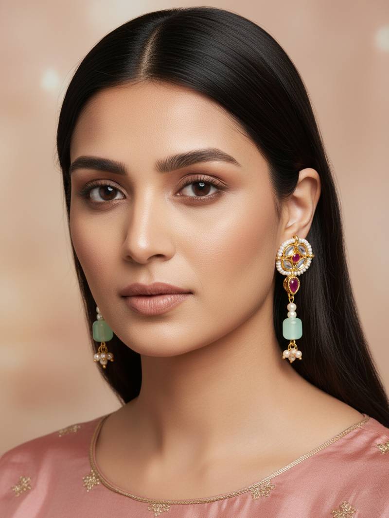 mint green kundan long earrings