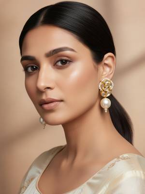 white kundan pearl drop earrings 6