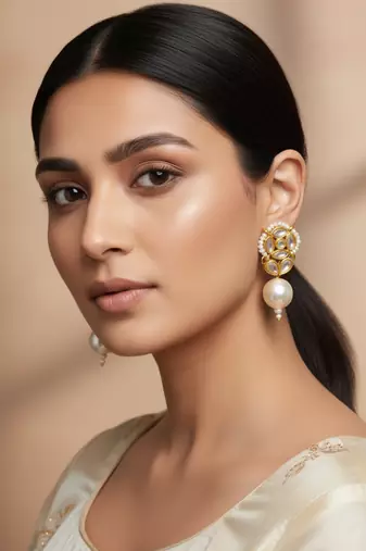 white kundan pearl drop earrings