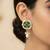 gold plated green stone pearl drop earrings