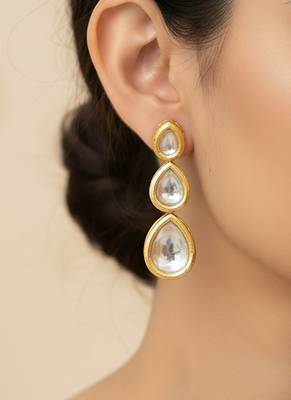 gold plated triple teardrop kundan earrings 6