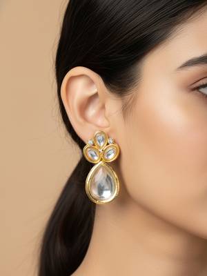 gold plated statement white stone cluster earrings 6