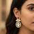 gold plated oval halo drop earrings with red accent