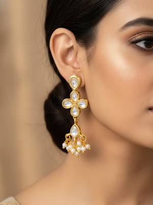 floral kundan dangler earrings with pearl accents 6