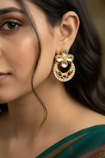 ruby red accent chandbali earrings