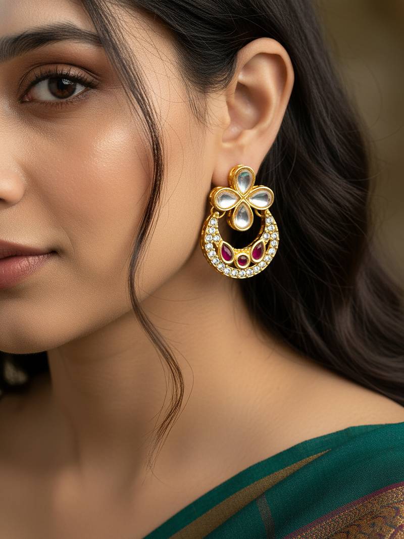 ruby red accent chandbali earrings