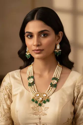 gold plated green kundan necklace set