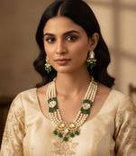 gold plated green kundan necklace set