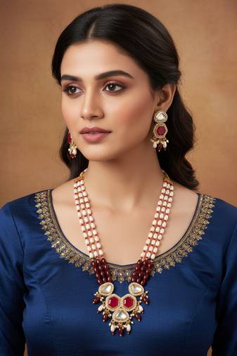 gold plated pearl stone necklace set