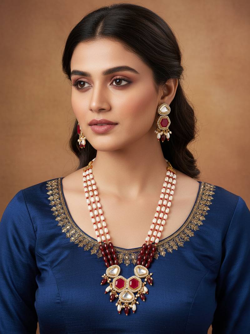 gold plated pearl stone necklace set