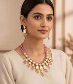 gold plated pink crystal necklace set