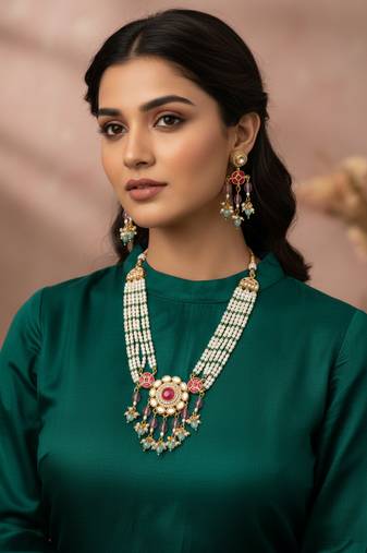 gold plated pearl rani haar set