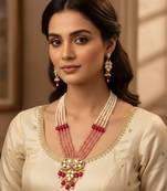 gold plated pearl long necklace set