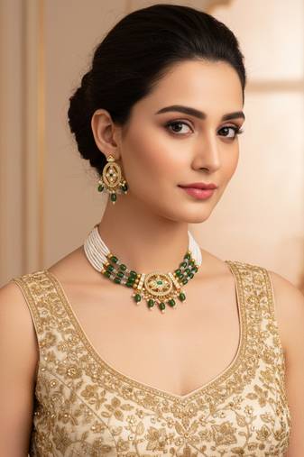 gold plated green choker set