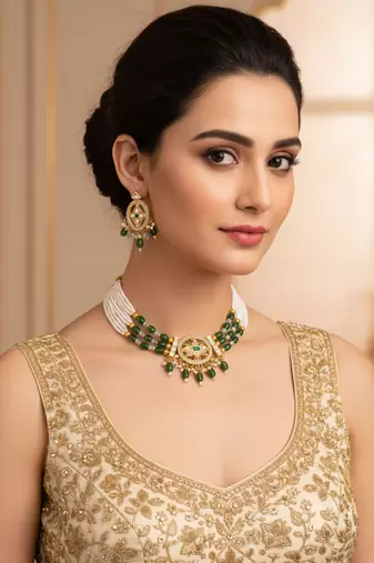 gold plated green choker set
