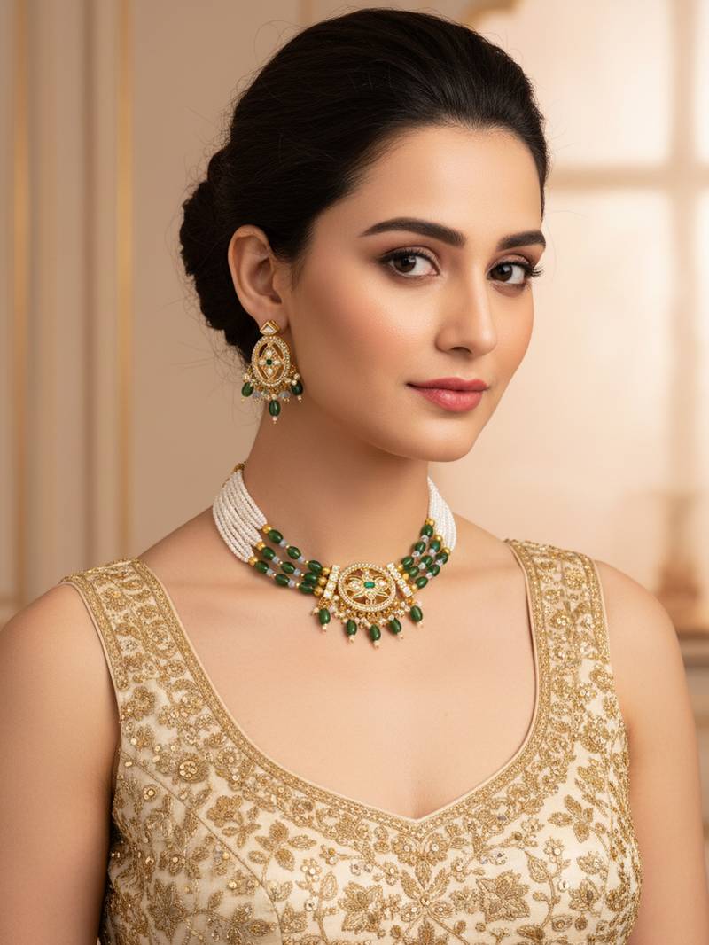 gold plated green choker set