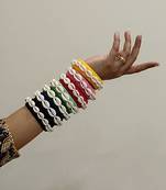Handcrafted Multicolour thread & Cowrie Shell Statement Bangle Stack