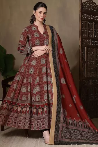 Women Ethnic Motifs Printed Panelled Pure Cotton Kurta with Trousers & With Dupatta
