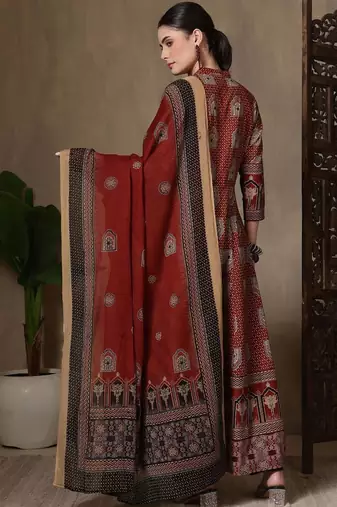 Women Ethnic Motifs Printed Panelled Pure Cotton Kurta with Trousers & With Dupatta