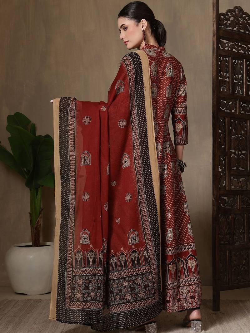 Women Ethnic Motifs Printed Panelled Pure Cotton Kurta with Trousers & With Dupatta