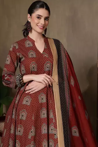 Women Ethnic Motifs Printed Panelled Pure Cotton Kurta with Trousers & With Dupatta