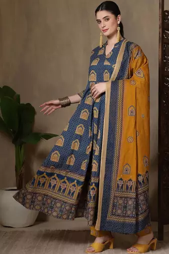 Women Ethnic Motifs Printed Empire Pure Cotton Kurta with Trousers & With Dupatta