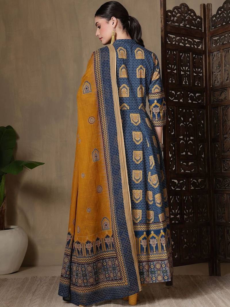 Women Ethnic Motifs Printed Empire Pure Cotton Kurta with Trousers & With Dupatta