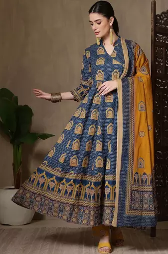 Women Ethnic Motifs Printed Empire Pure Cotton Kurta with Trousers & With Dupatta