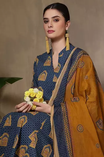 Women Ethnic Motifs Printed Empire Pure Cotton Kurta with Trousers & With Dupatta