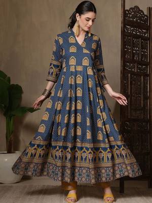 Women Ethnic Motifs Printed Empire Pure Cotton Kurta with Trousers & With Dupatta 6