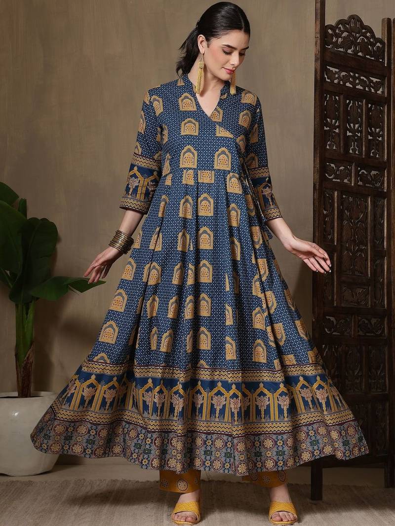 Women Ethnic Motifs Printed Empire Pure Cotton Kurta with Trousers & With Dupatta