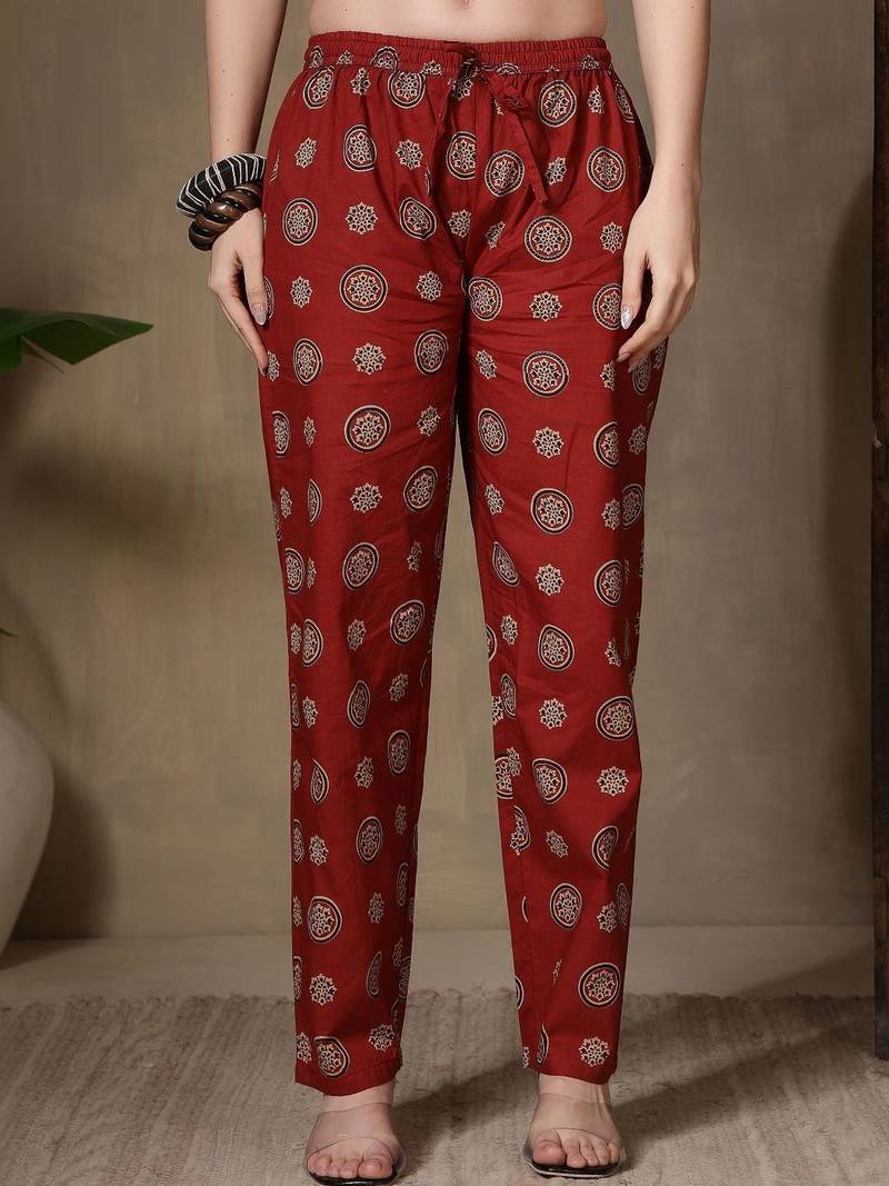 Women Ethnic Motifs Printed Angrakha Pure Cotton Kurta with Trousers & With Dupatta