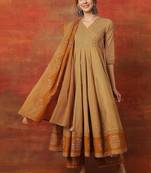 Chevron Printed V Neck Angrakha Anarkali Pure Cotton Kurta With Palazzos & Dupatta