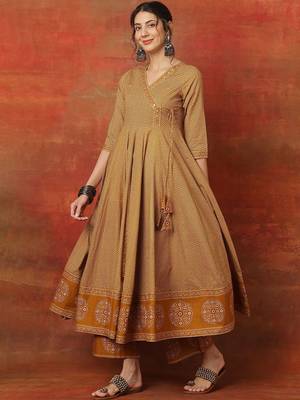 Chevron Printed V Neck Angrakha Anarkali Pure Cotton Kurta With Palazzos & Dupatta 4