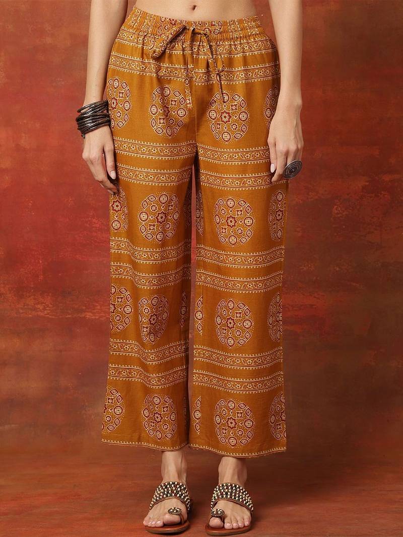 Chevron Printed V Neck Angrakha Anarkali Pure Cotton Kurta With Palazzos & Dupatta