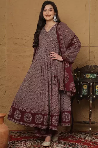 Women Printed Regular Pure Cotton Kurta with Palazzos & With Dupatta