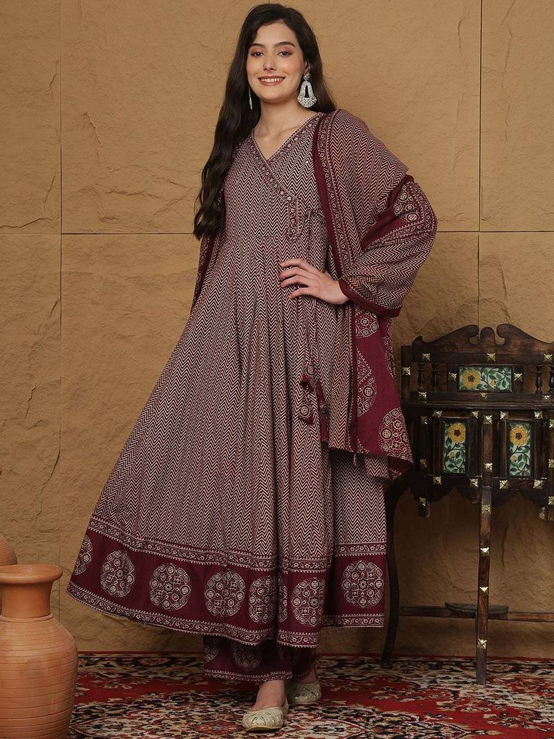 Women Printed Regular Pure Cotton Kurta with Palazzos & With Dupatta