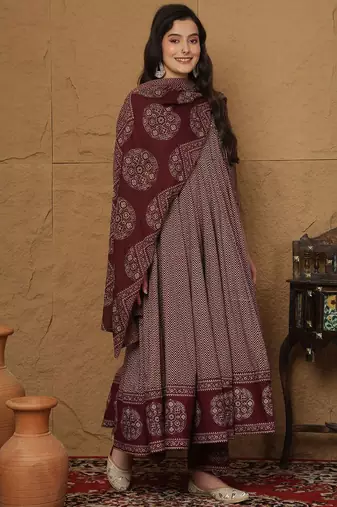 Women Printed Regular Pure Cotton Kurta with Palazzos & With Dupatta