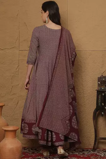 Women Printed Regular Pure Cotton Kurta with Palazzos & With Dupatta