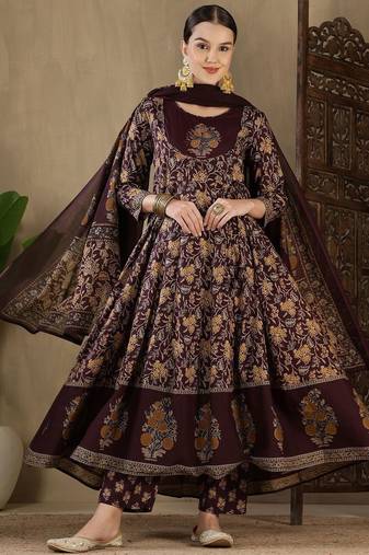 Women Floral Printed Empire Sequinned Pure Cotton Kurta with Trousers & With Dupatta