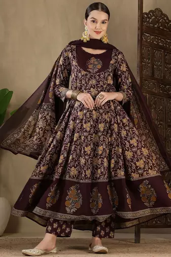 Women Floral Printed Empire Sequinned Pure Cotton Kurta with Trousers & With Dupatta