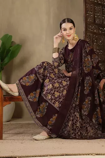 Women Floral Printed Empire Sequinned Pure Cotton Kurta with Trousers & With Dupatta