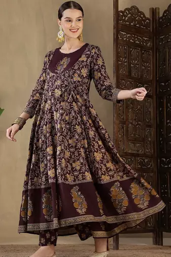 Women Floral Printed Empire Sequinned Pure Cotton Kurta with Trousers & With Dupatta