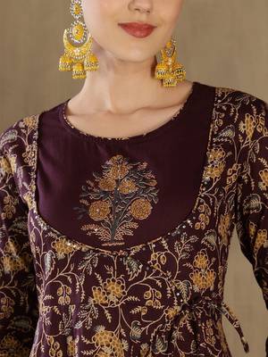 Women Floral Printed Empire Sequinned Pure Cotton Kurta with Trousers & With Dupatta 6