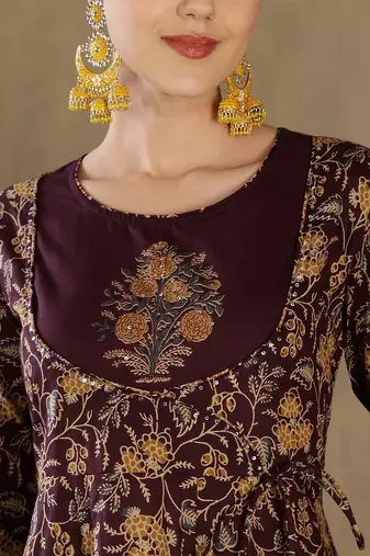 Women Floral Printed Empire Sequinned Pure Cotton Kurta with Trousers & With Dupatta
