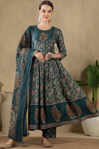 Women Floral Printed Panelled Pure Cotton Kurta with Trousers & With Dupatta