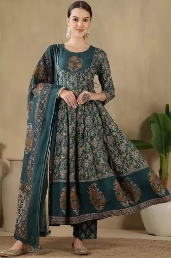 Women Floral Printed Panelled Pure Cotton Kurta with Trousers & With Dupatta