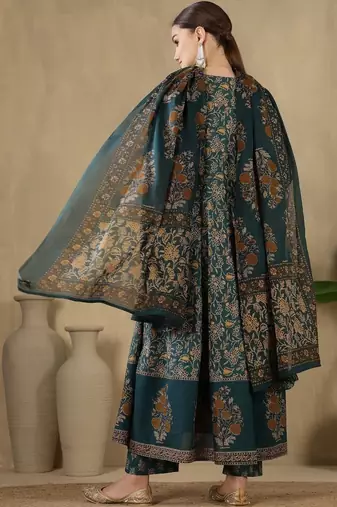 Women Floral Printed Panelled Pure Cotton Kurta with Trousers & With Dupatta